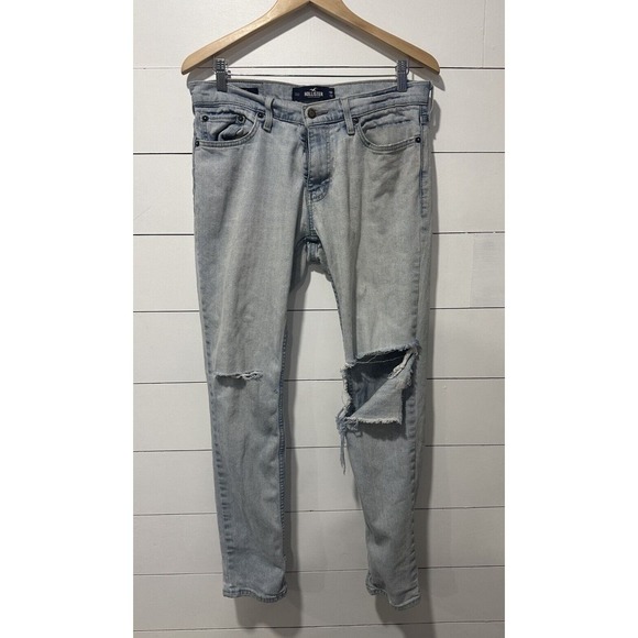 Hollister Men Skinny Ripped Jeans Size 30x32 Light Wash Blue Denim Epic Flex - Picture 1 of 10